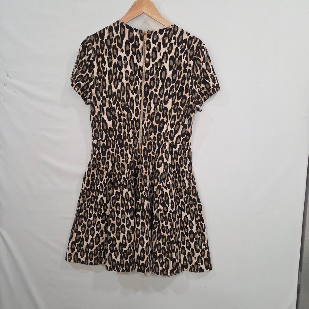 Kate Spade New York Womens Leopard Fit & Flare Dress 12 Short Sleeve Zip Back - Picture 8 of 13